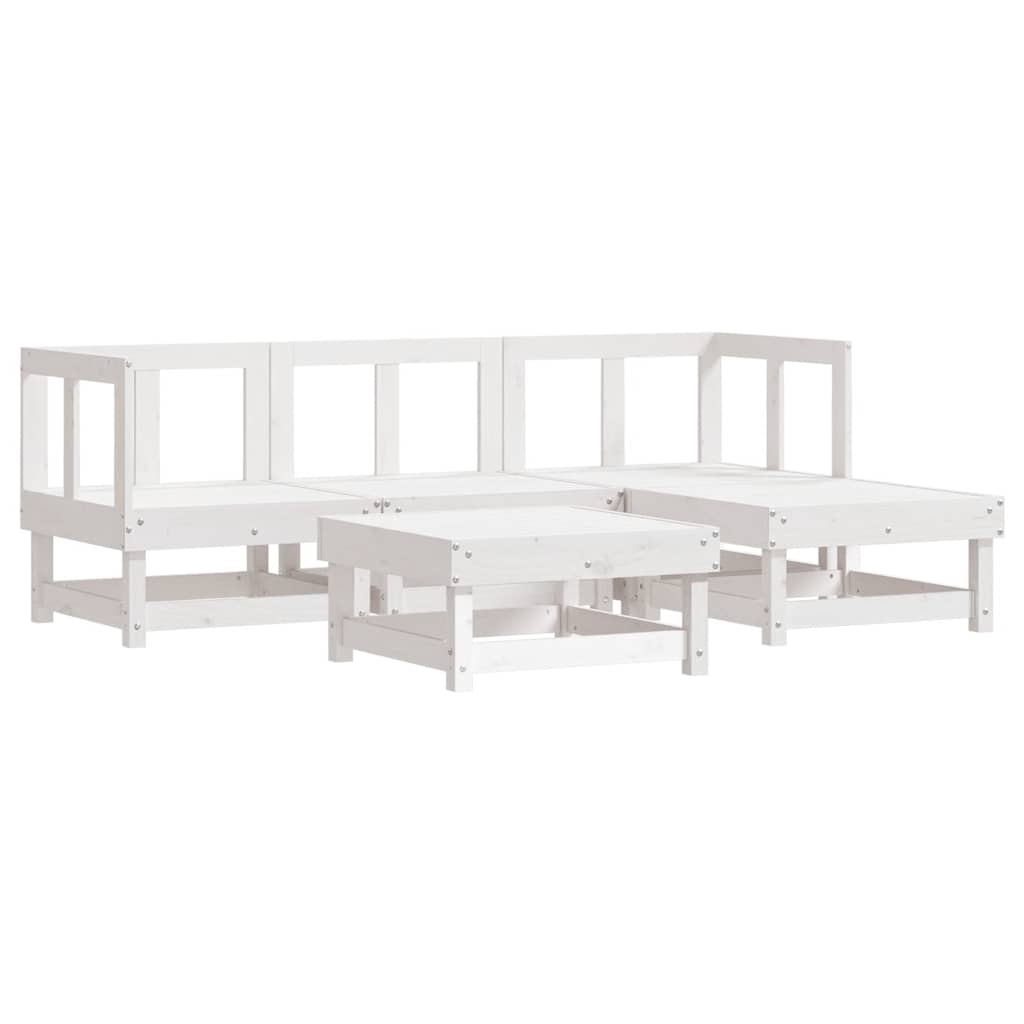 5 Piece Garden Lounge Set with Cushions White Solid Wood
