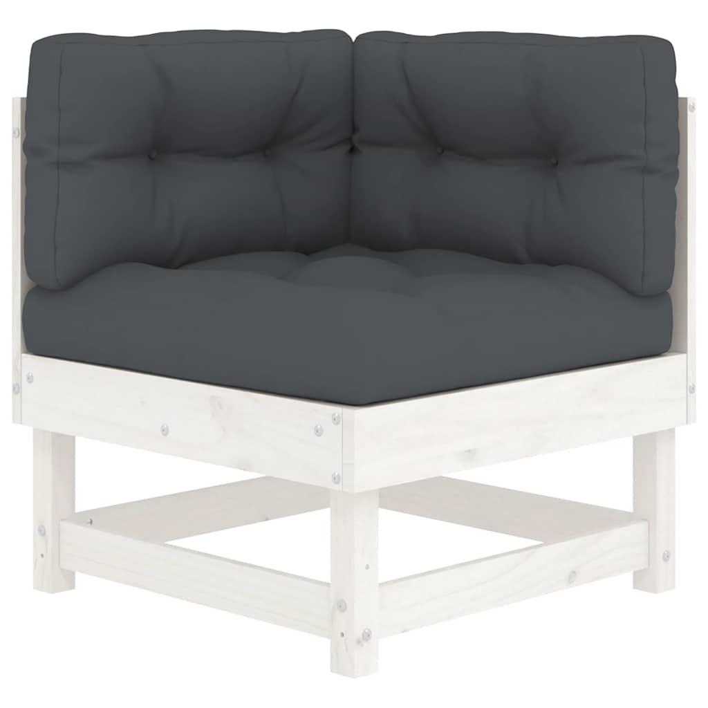 5 Piece Garden Lounge Set with Cushions White Solid Wood