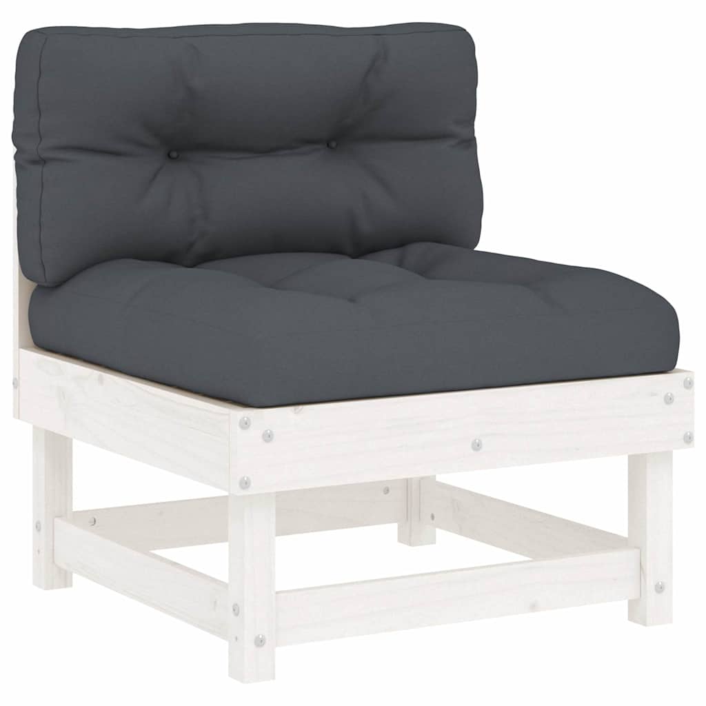 5 Piece Garden Lounge Set with Cushions White Solid Wood