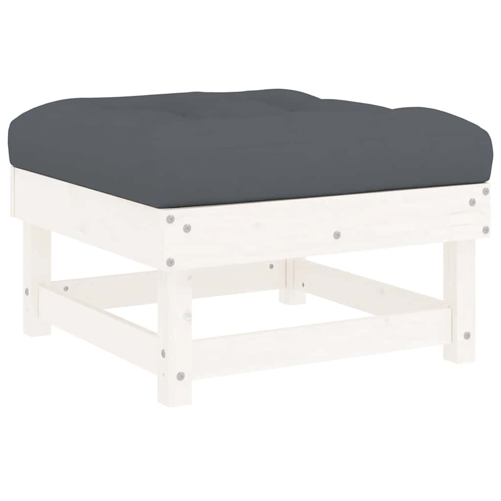 5 Piece Garden Lounge Set with Cushions White Solid Wood