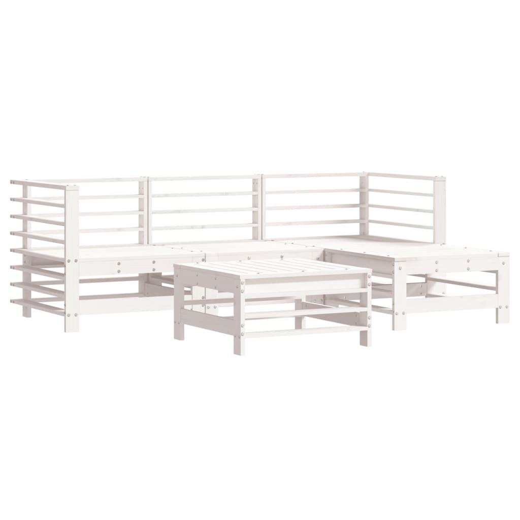 5 Piece Garden Lounge Set with Cushions White Solid Wood