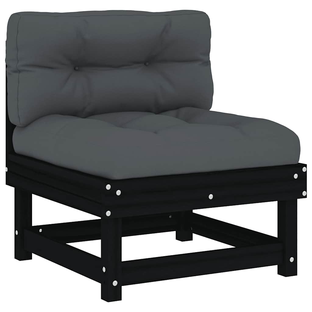 7 Piece Garden Lounge Set with Cushions Black Solid Wood