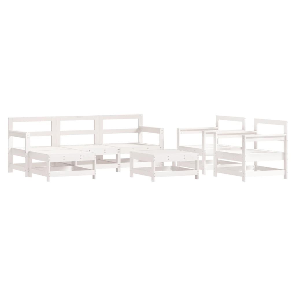 7 Piece Garden Lounge Set with Cushions White Solid Wood