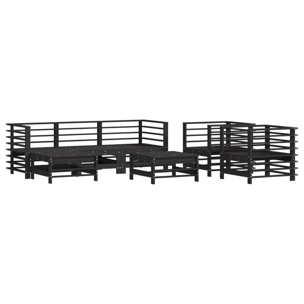 7 Piece Garden Lounge Set with Cushions Black Solid Wood