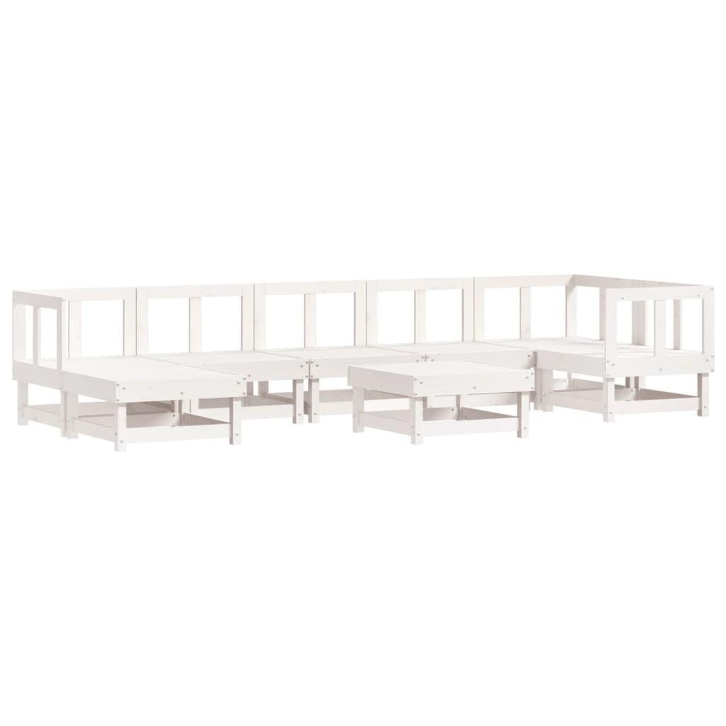 8 Piece Garden Lounge Set with Cushions White Solid Wood