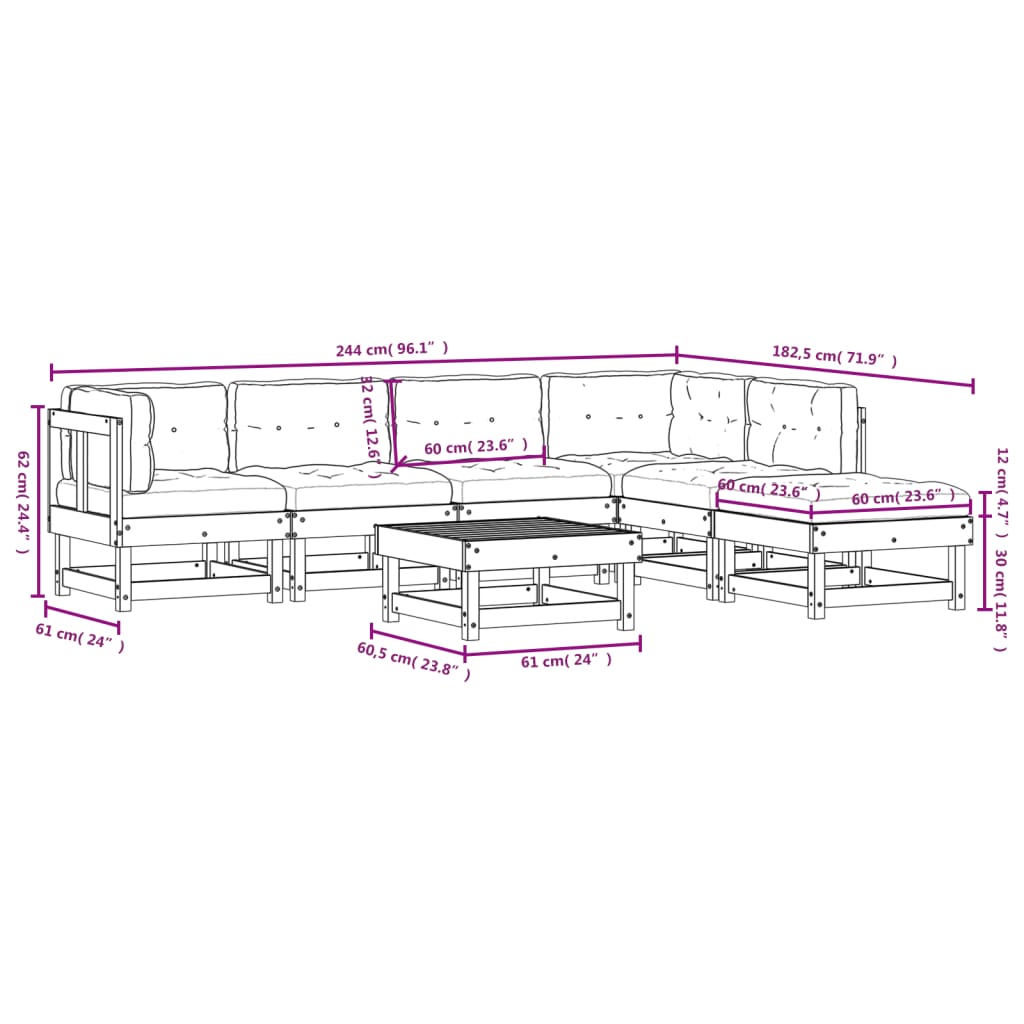 7 Piece Garden Lounge Set with Cushions Solid Wood