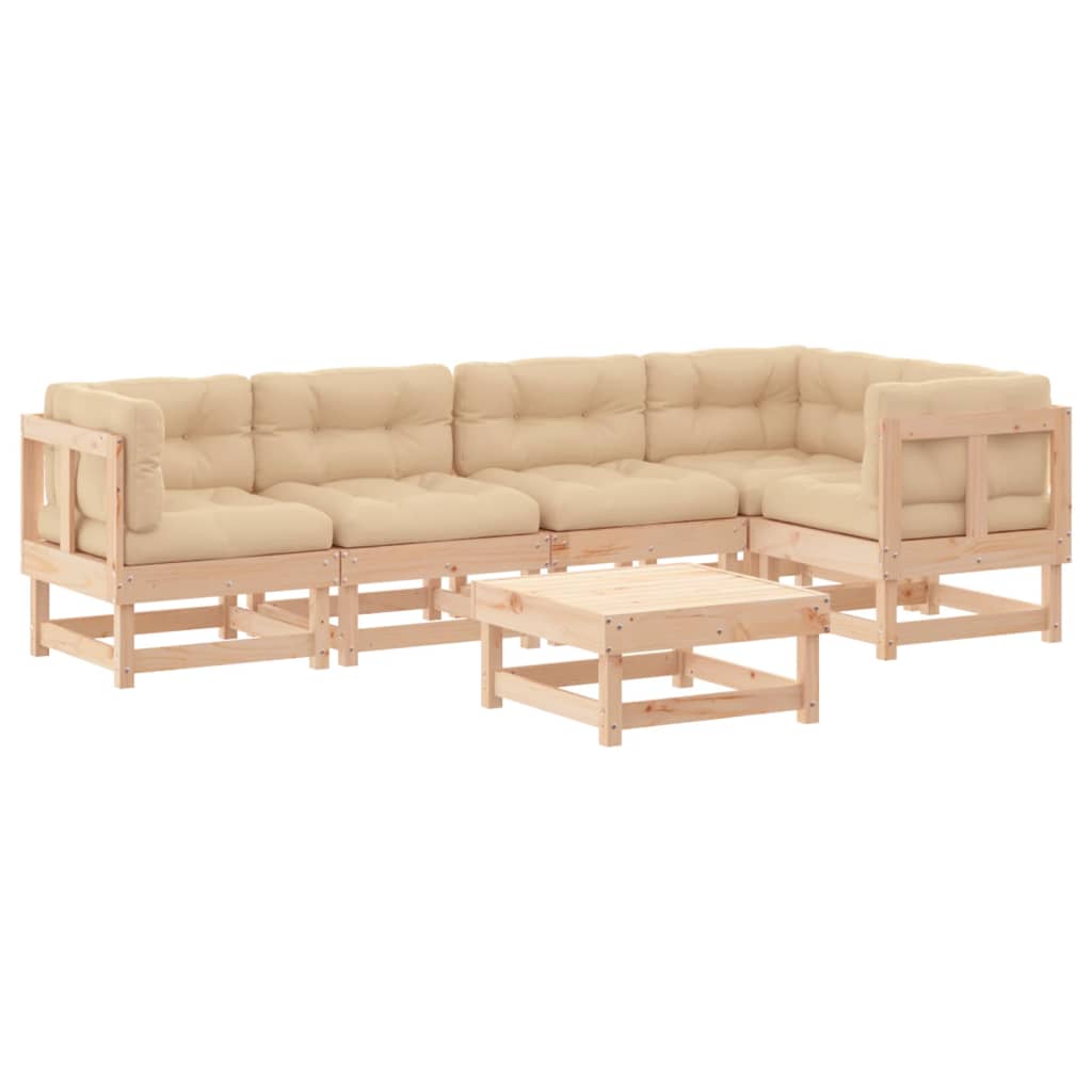 6 Piece Garden Lounge Set with Cushions Solid Wood