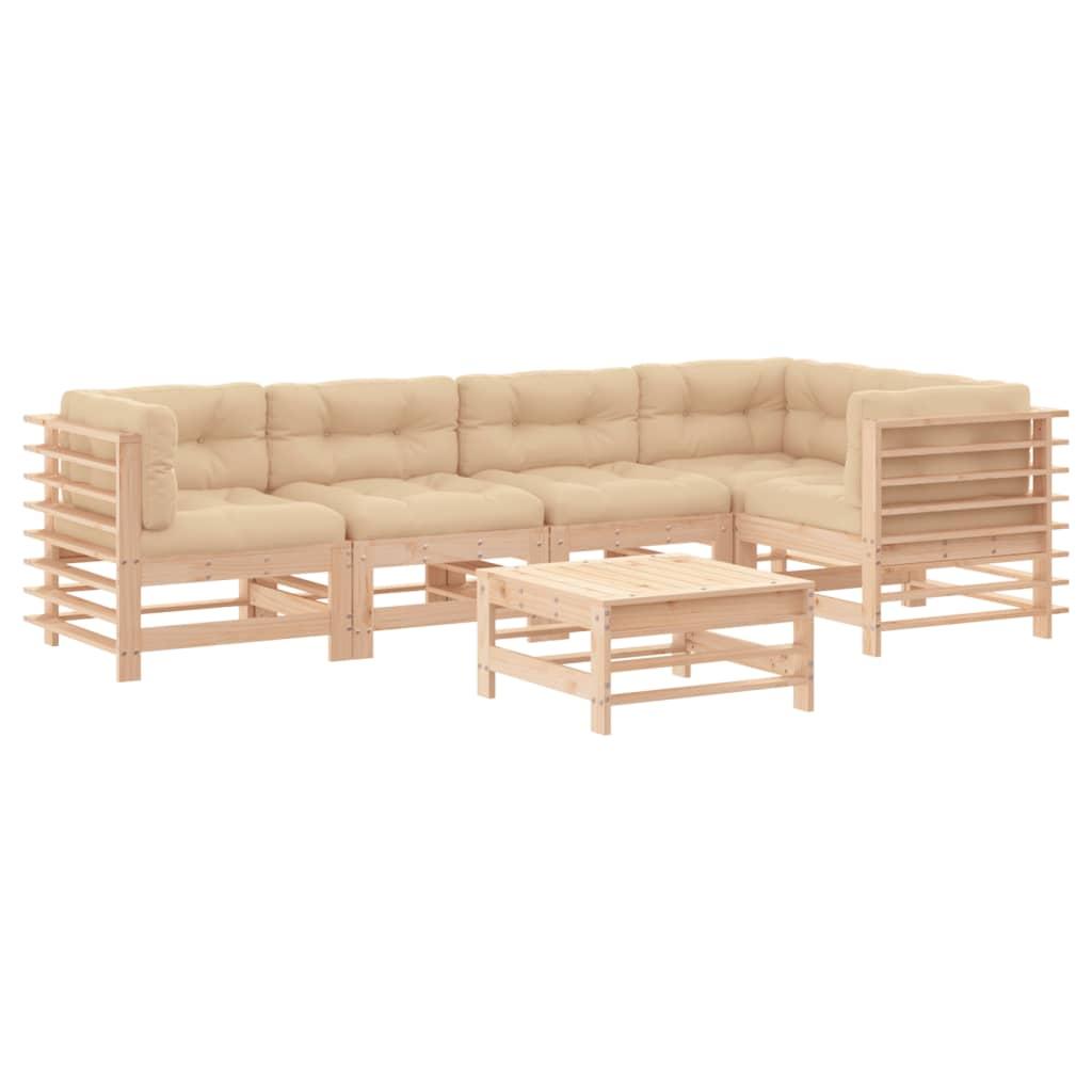 6 Piece Garden Lounge Set with Cushions Solid Wood