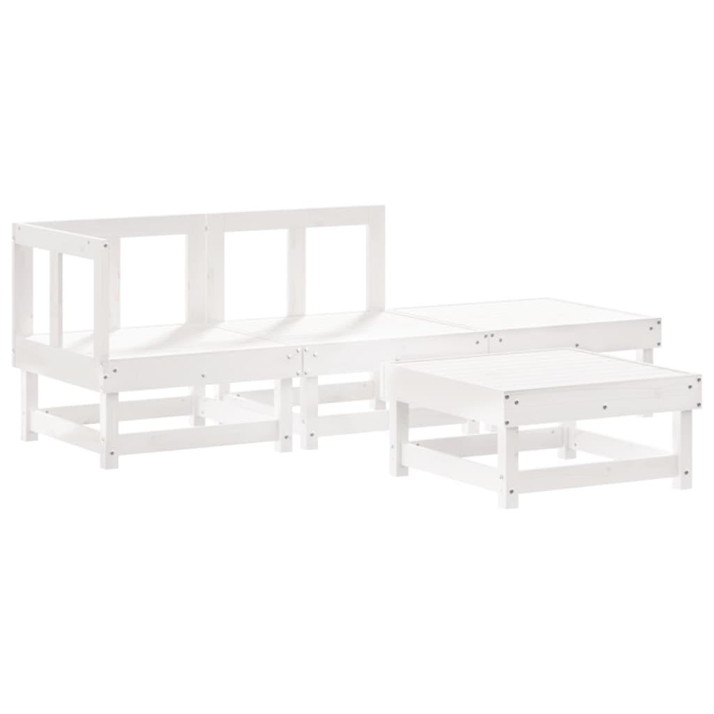 4 Piece Garden Lounge Set with Cushions White Solid Wood