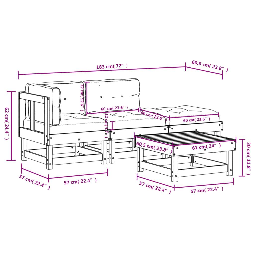 4 Piece Garden Lounge Set with Cushions White Solid Wood