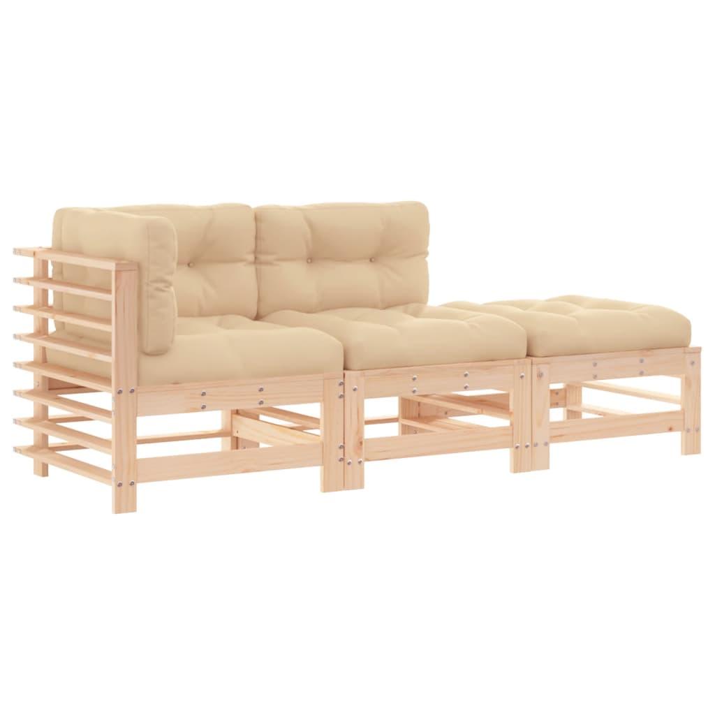 3 Piece Garden Lounge Set with Cushions Solid Wood