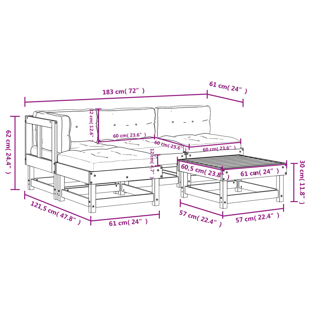 5 Piece Garden Lounge Set with Cushions Solid Wood