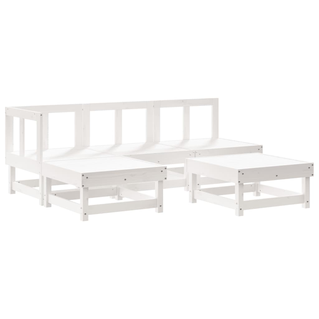 5 Piece Garden Lounge Set with Cushions White Solid Wood