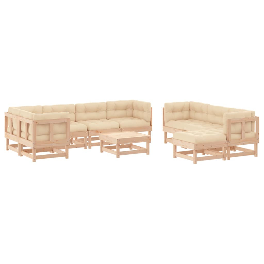10 Piece Garden Lounge Set with Cushions Solid Wood
