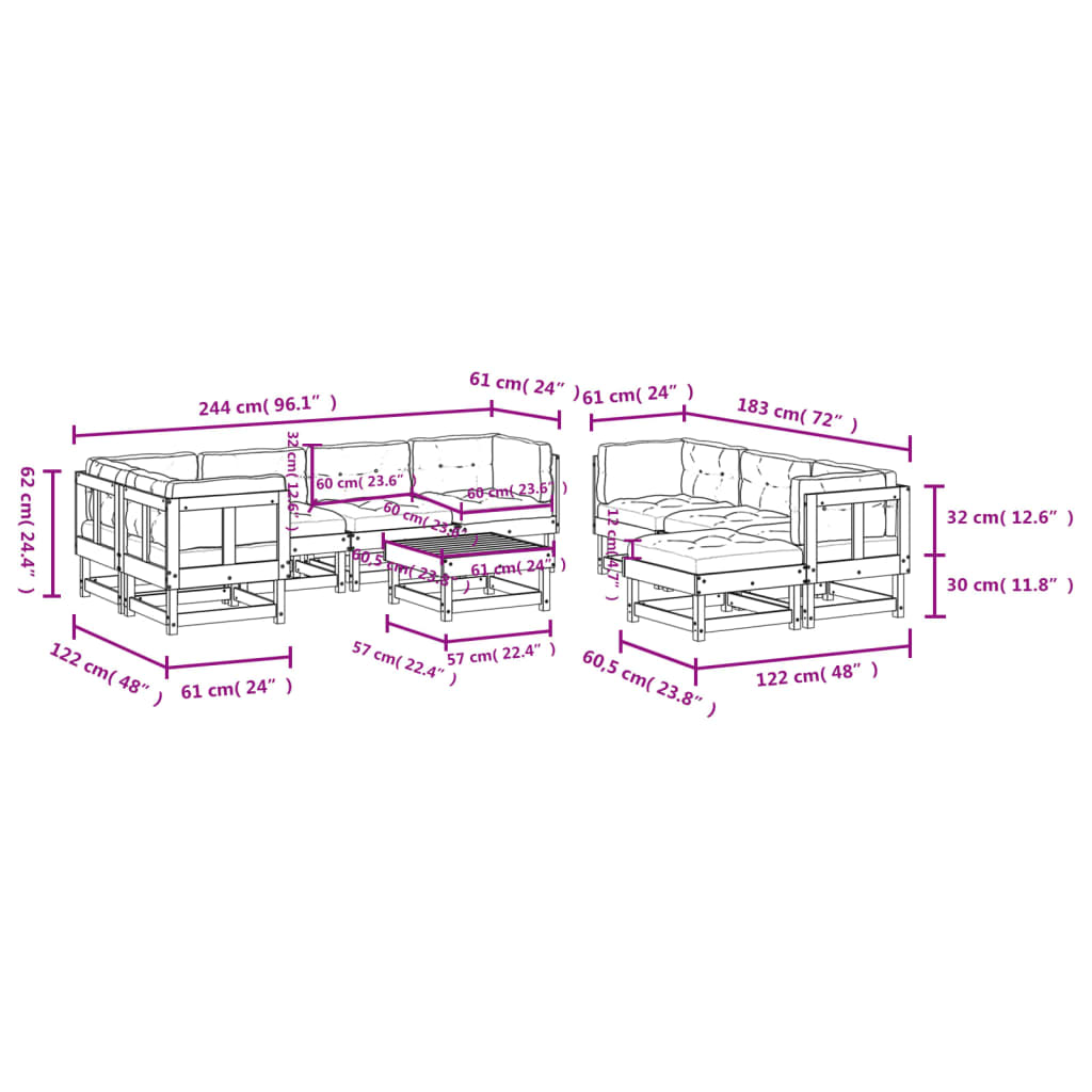 10 Piece Garden Lounge Set with Cushions Solid Wood