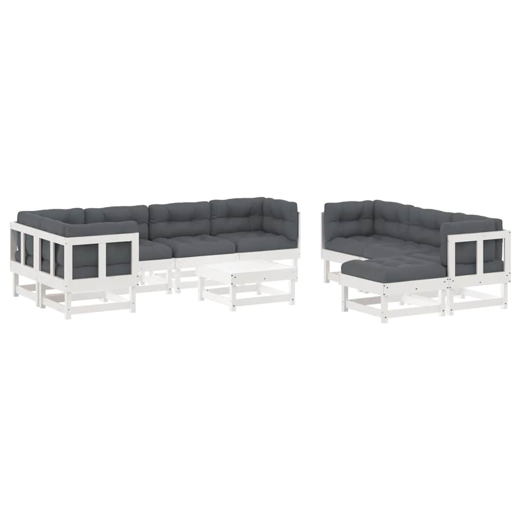 10 Piece Garden Lounge Set with Cushions White Solid Wood