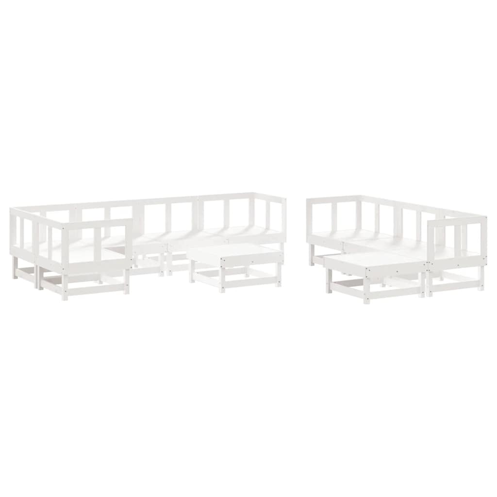 10 Piece Garden Lounge Set with Cushions White Solid Wood