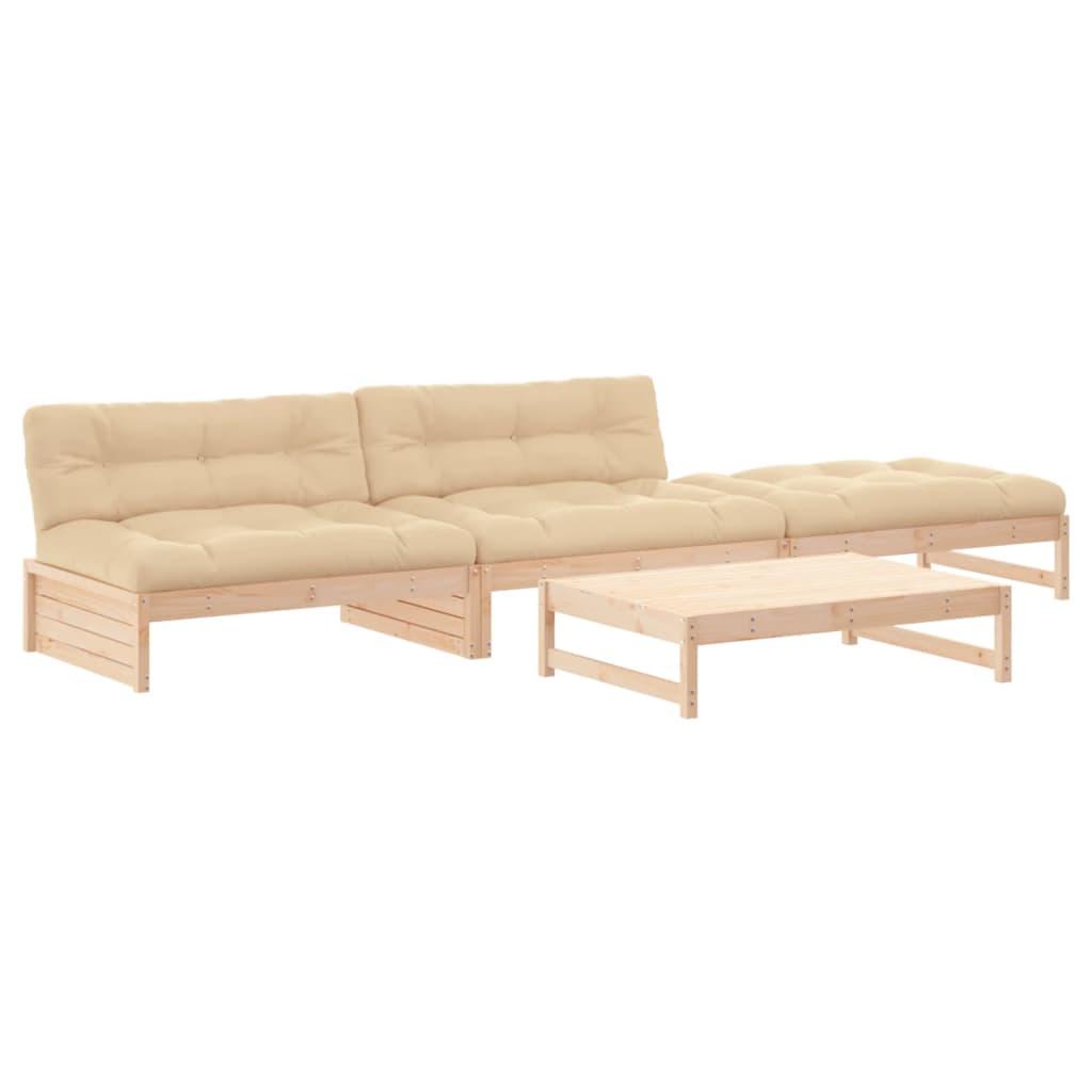 4 Piece Garden Lounge Set with Cushions Solid Wood