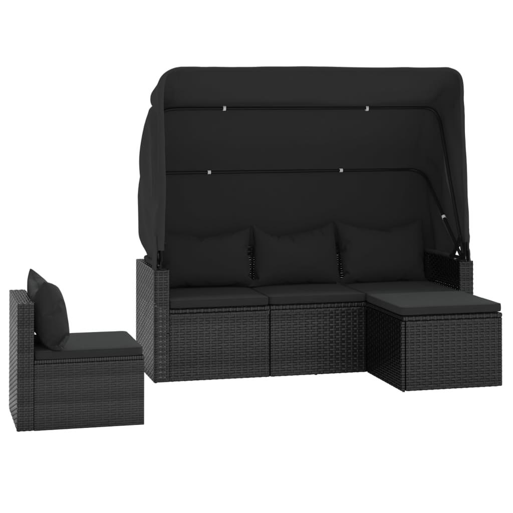 4 Piece Garden Sofa Set with Cushions Black Poly Rattan