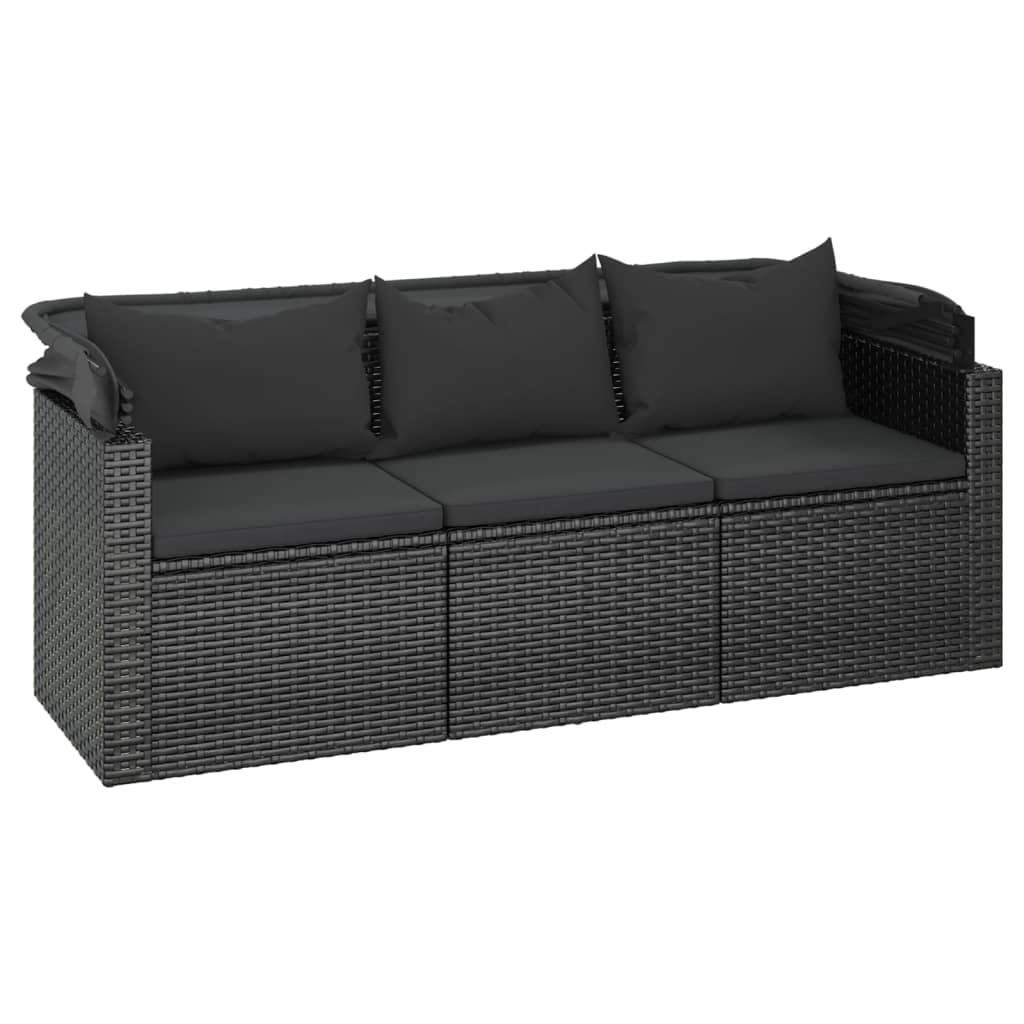 4 Piece Garden Sofa Set with Cushions Black Poly Rattan