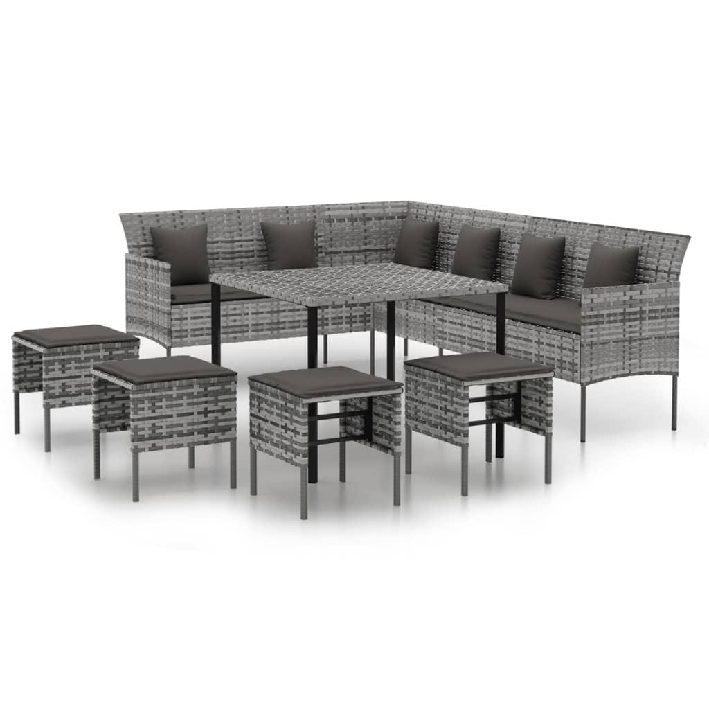 6 Piece Garden Dining Set with Cushions Grey Poly Rattan