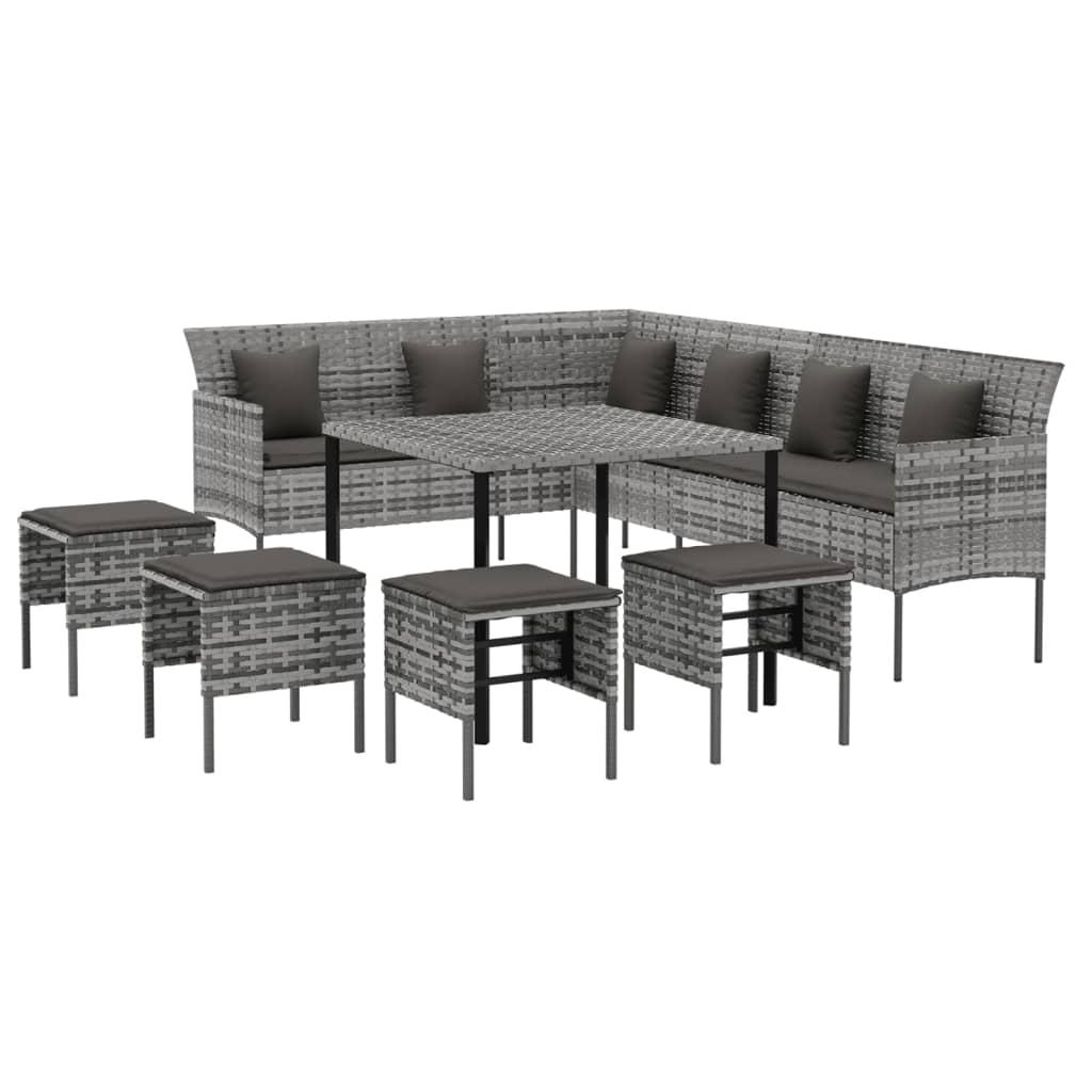 6 Piece Garden Dining Set with Cushions Grey Poly Rattan