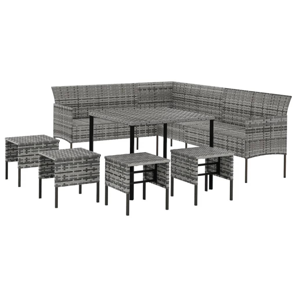 6 Piece Garden Dining Set with Cushions Grey Poly Rattan