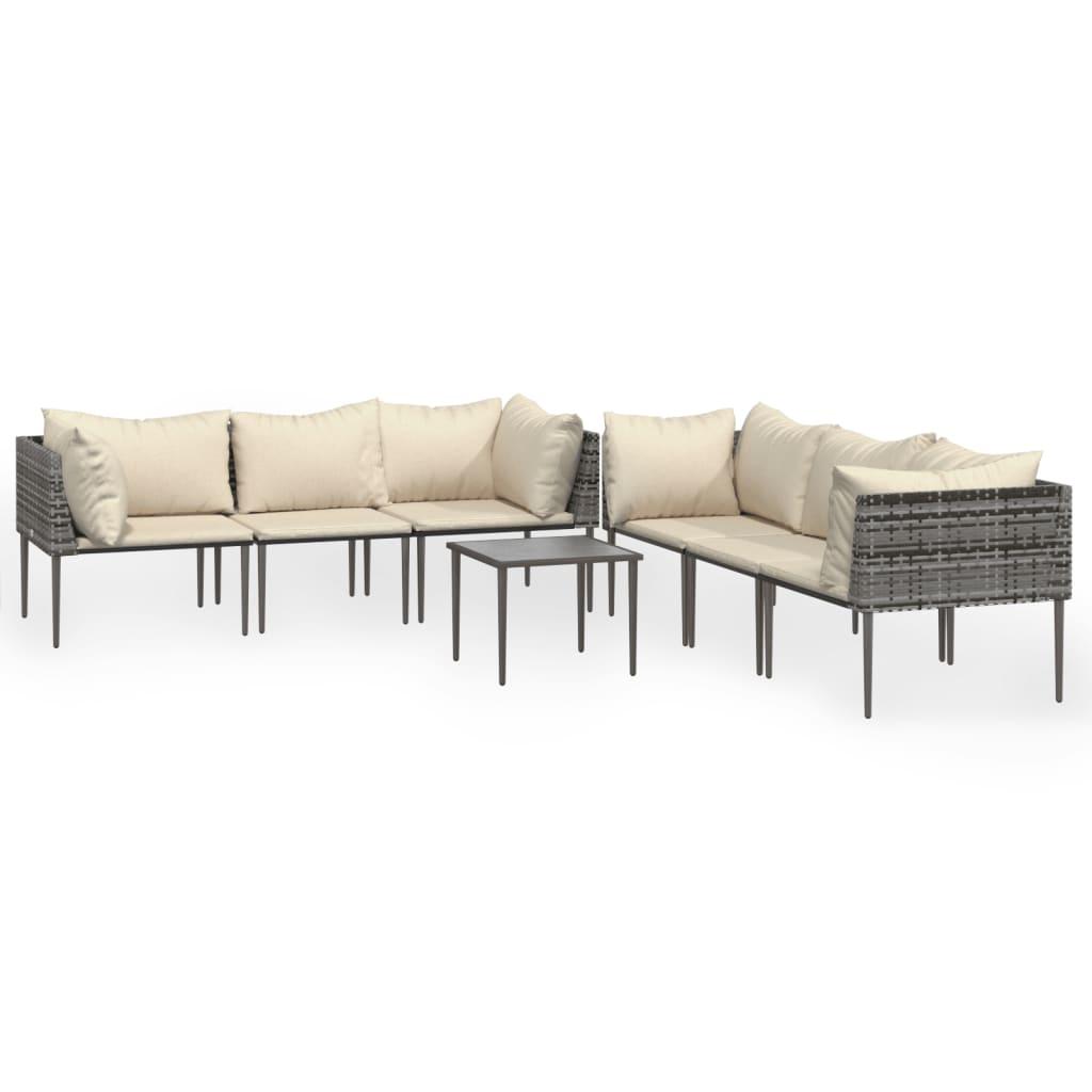 7 Piece Garden Lounge Set with Cushions Grey Poly Rattan