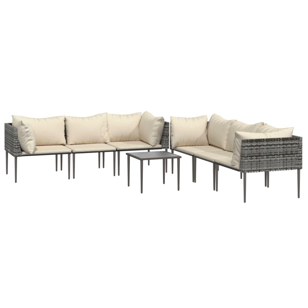 7 Piece Garden Lounge Set with Cushions Grey Poly Rattan