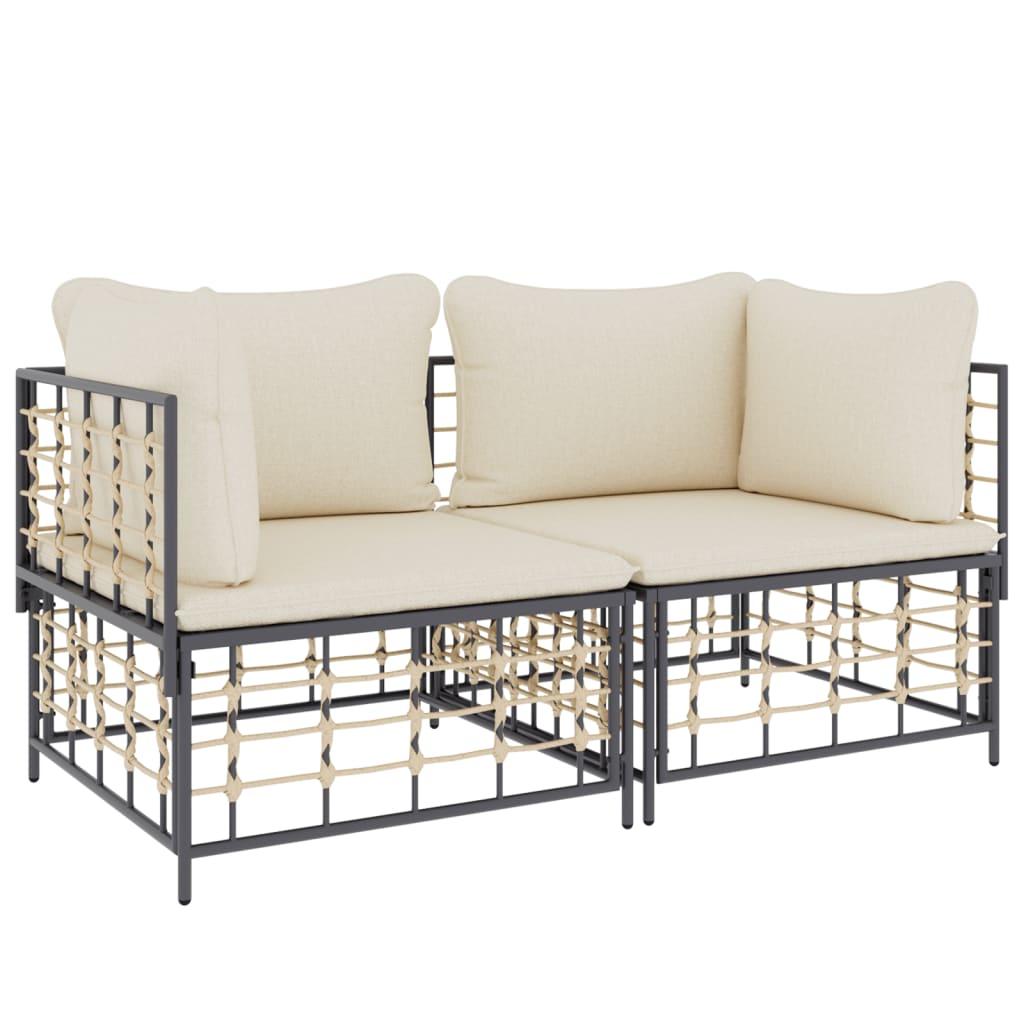 Sectional Corner Sofas with Cushions 2 pcs Poly Rattan