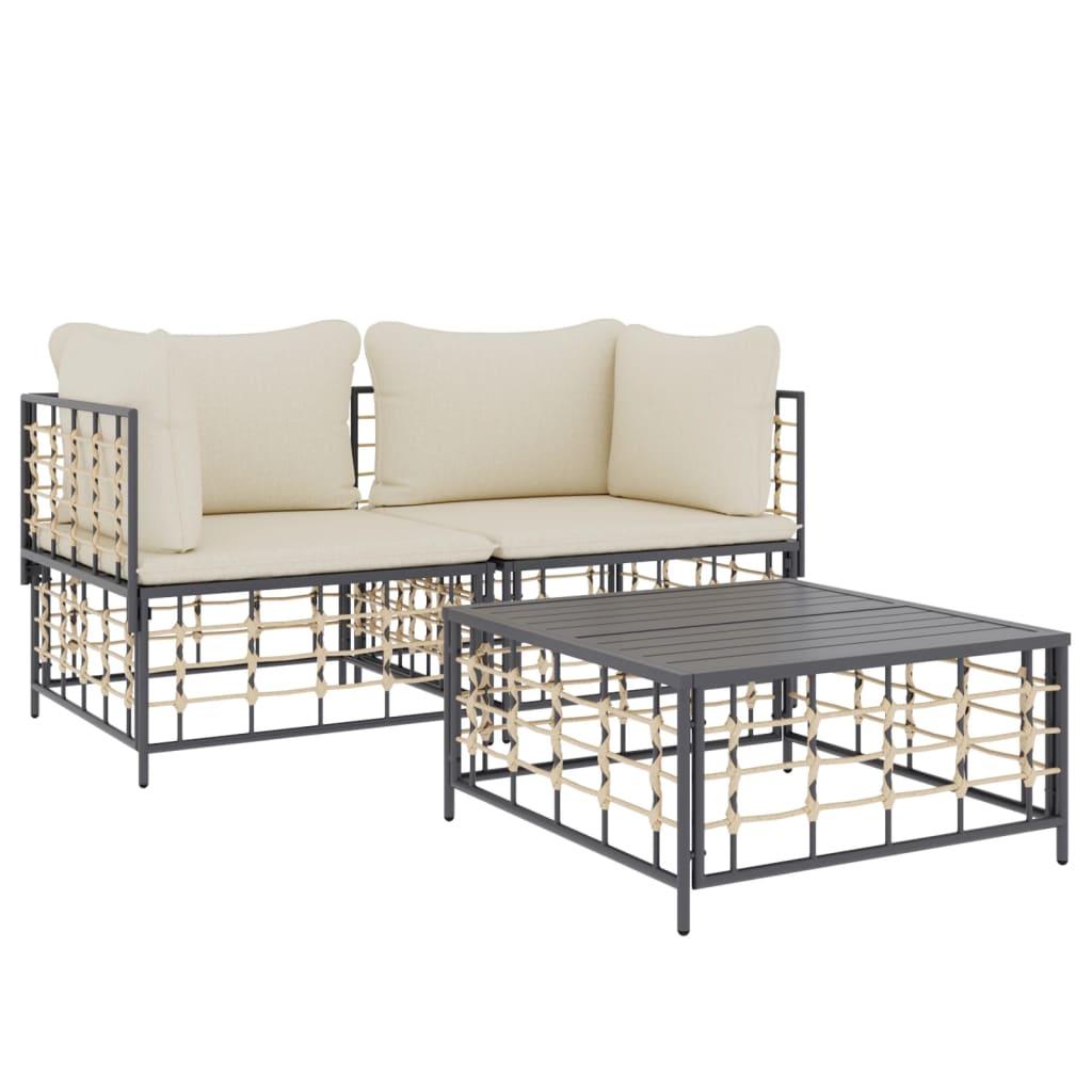 3 Piece Garden Lounge Set with Cushions Anthracite Poly Rattan