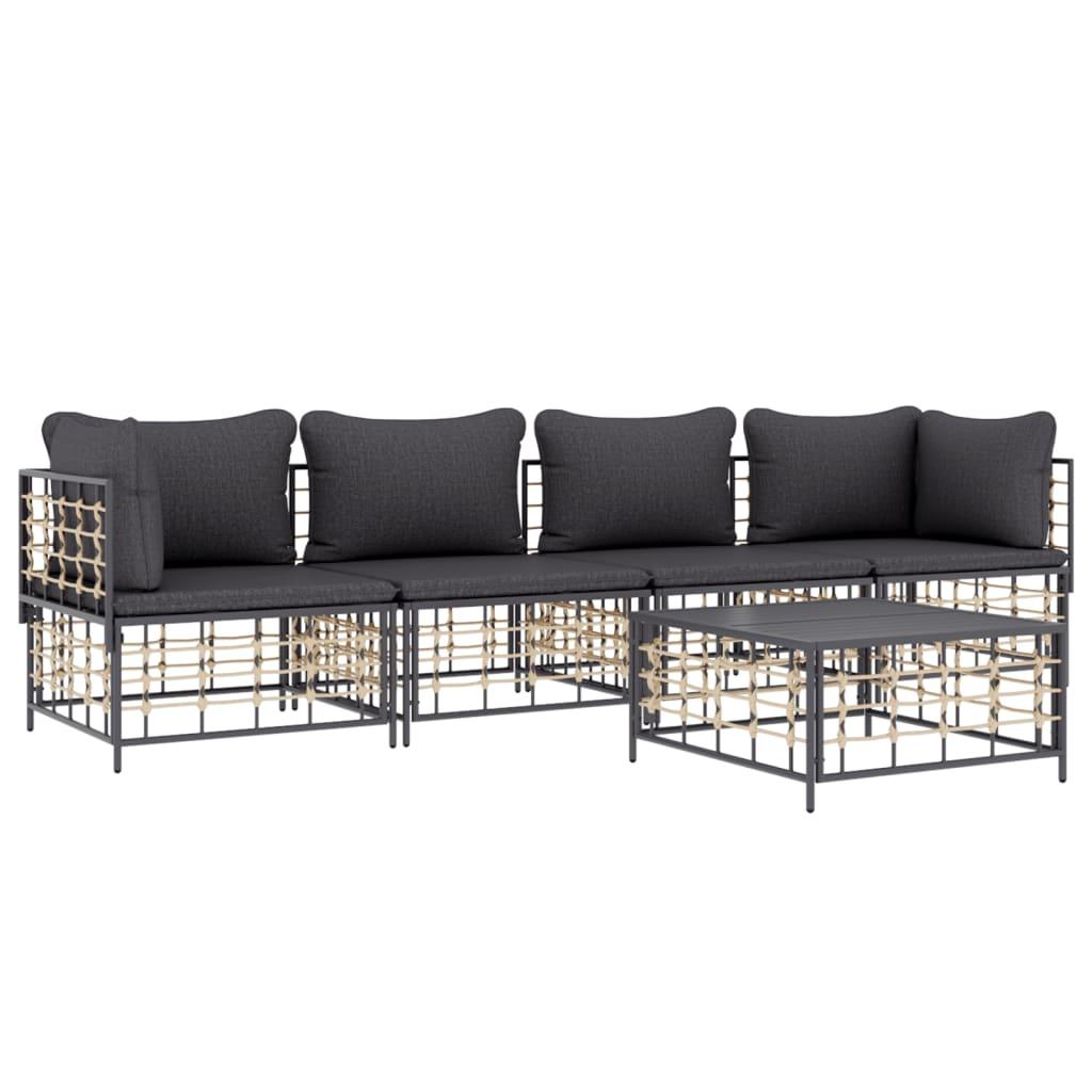 5 Piece Garden Lounge Set with Cushions Anthracite Poly Rattan