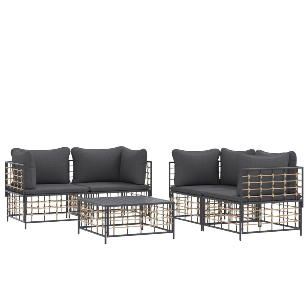 5 Piece Garden Lounge Set with Cushions Anthracite Poly Rattan
