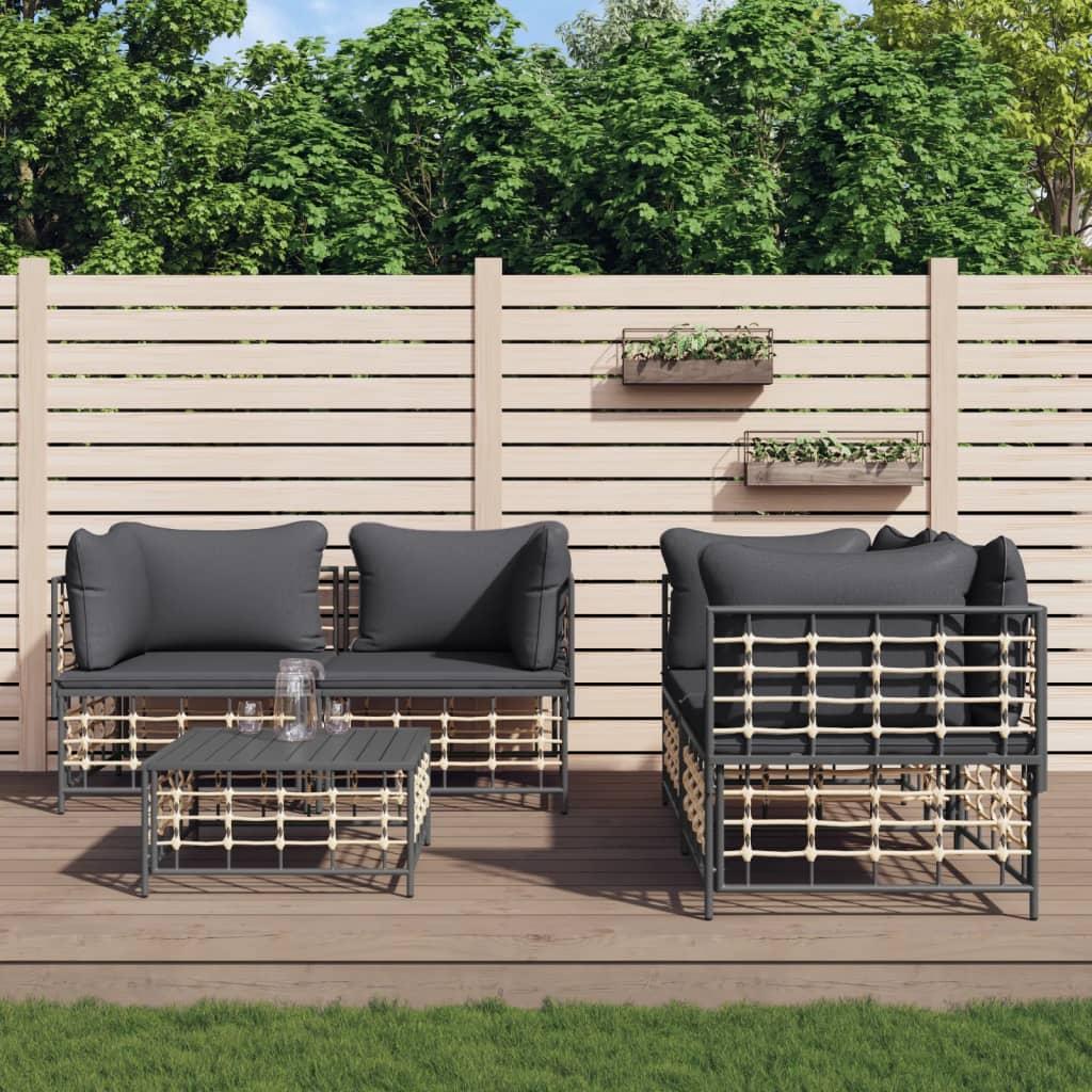 5 Piece Garden Lounge Set with Cushions Anthracite Poly Rattan