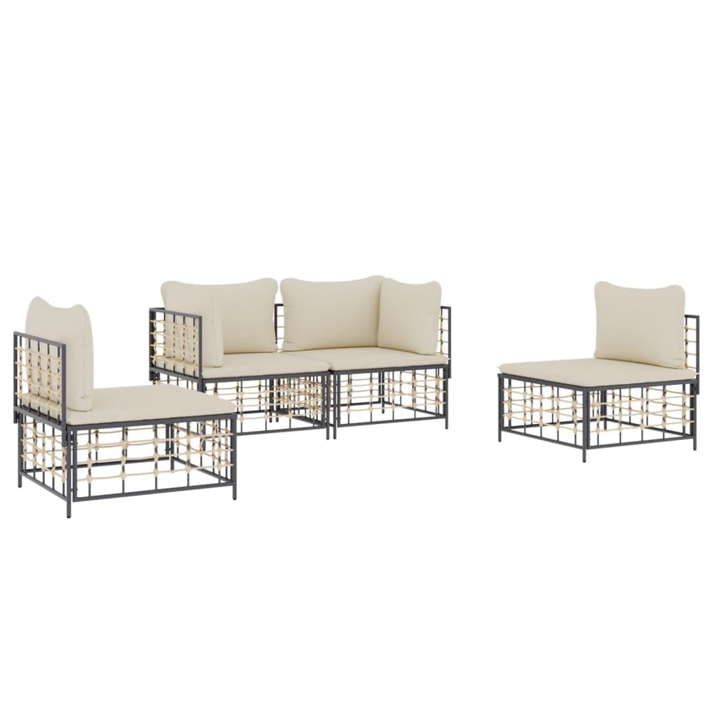 4 Piece Garden Lounge Set with Cushions Anthracite Poly Rattan