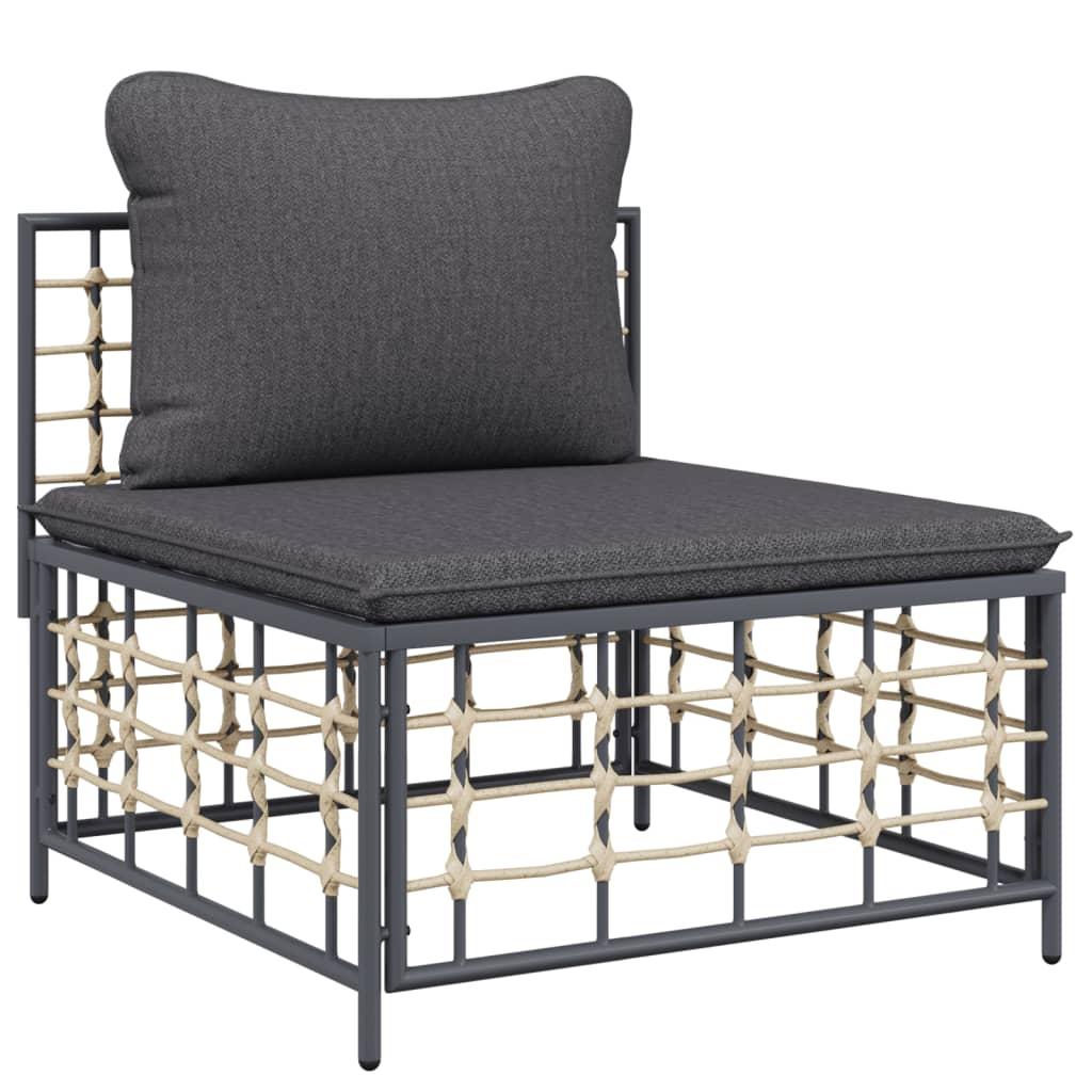 5 Piece Garden Lounge Set with Cushions Anthracite Poly Rattan