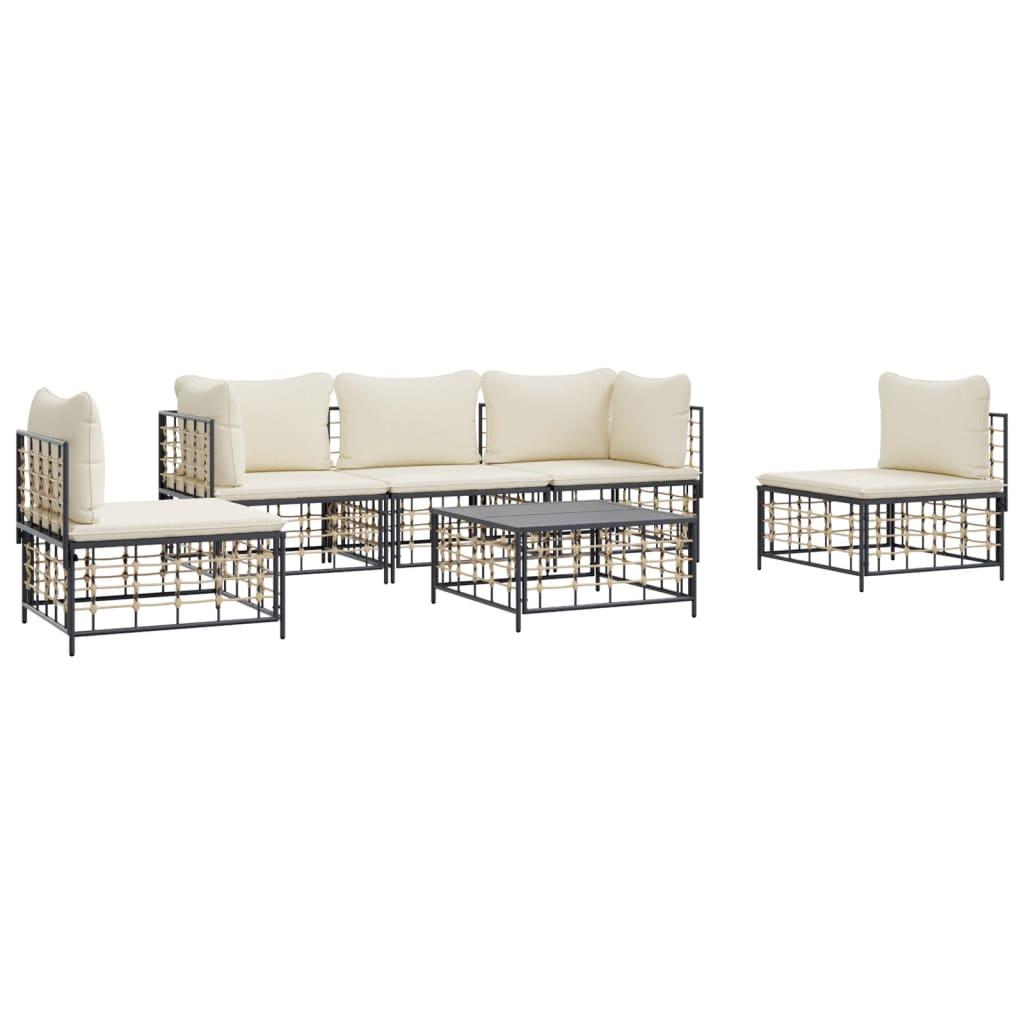 6 Piece Garden Lounge Set with Cushions Anthracite Poly Rattan
