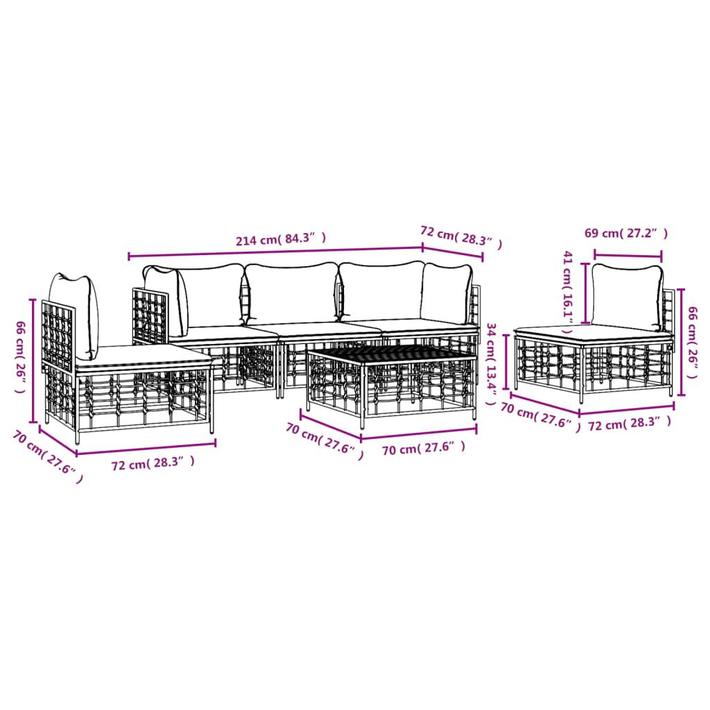 6 Piece Garden Lounge Set with Cushions Anthracite Poly Rattan
