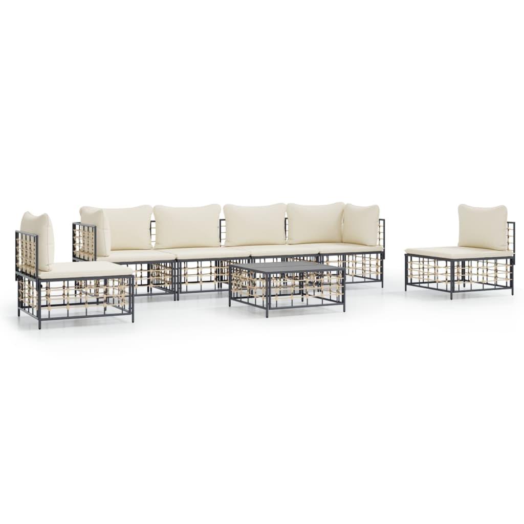 7 Piece Garden Lounge Set with Cushions Anthracite Poly Rattan