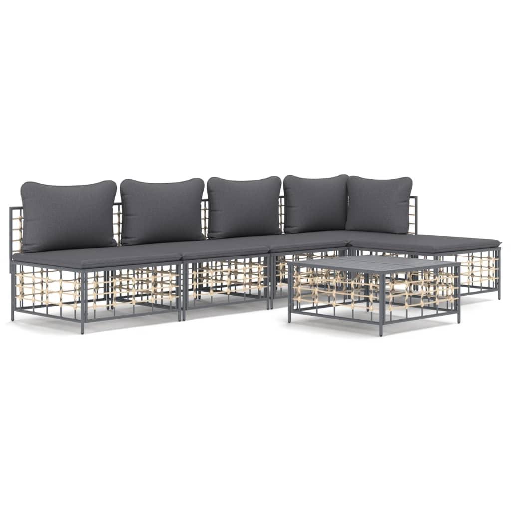 6 Piece Garden Lounge Set with Cushions Anthracite Poly Rattan