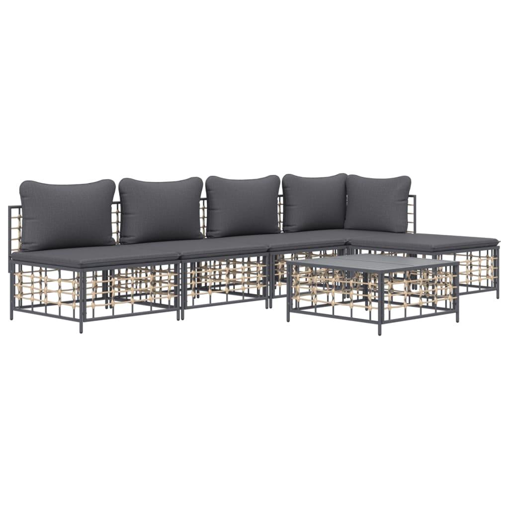 6 Piece Garden Lounge Set with Cushions Anthracite Poly Rattan