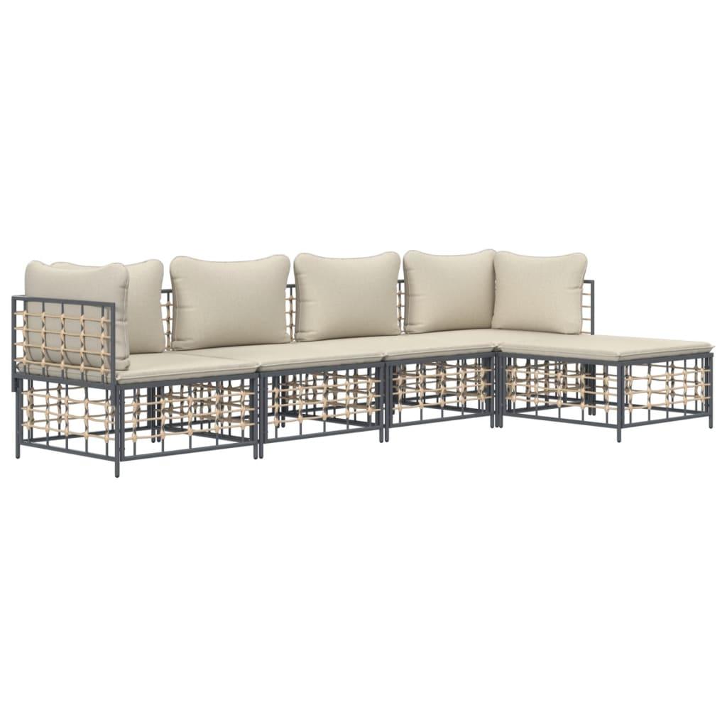 5 Piece Garden Lounge Set with Cushions Anthracite Poly Rattan