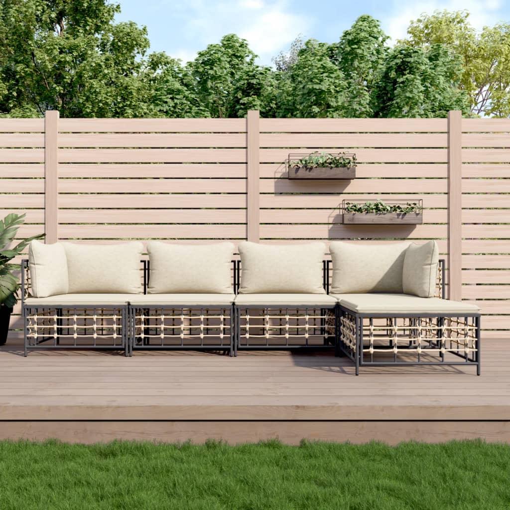 5 Piece Garden Lounge Set with Cushions Anthracite Poly Rattan