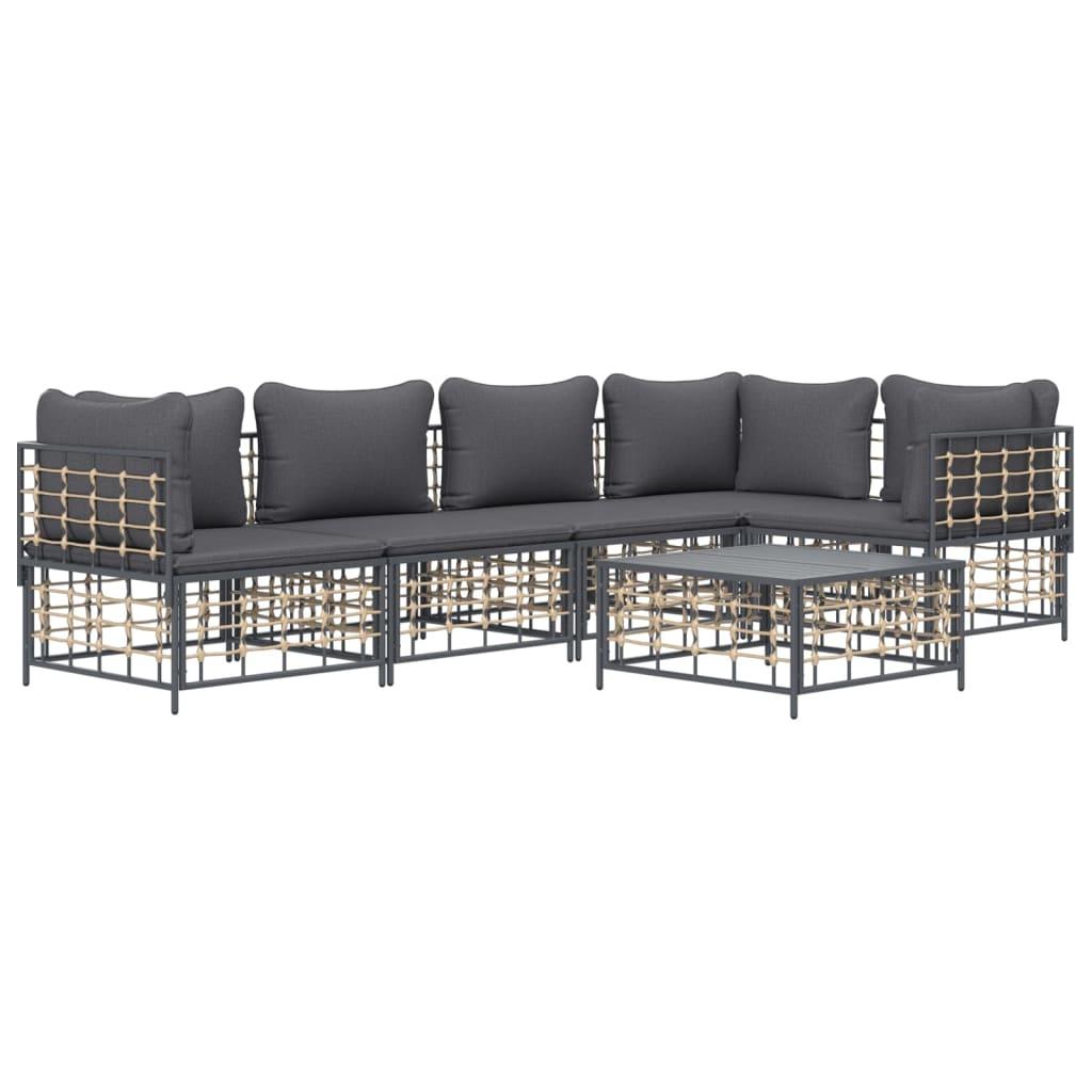 6 Piece Garden Lounge Set with Cushions Anthracite Poly Rattan