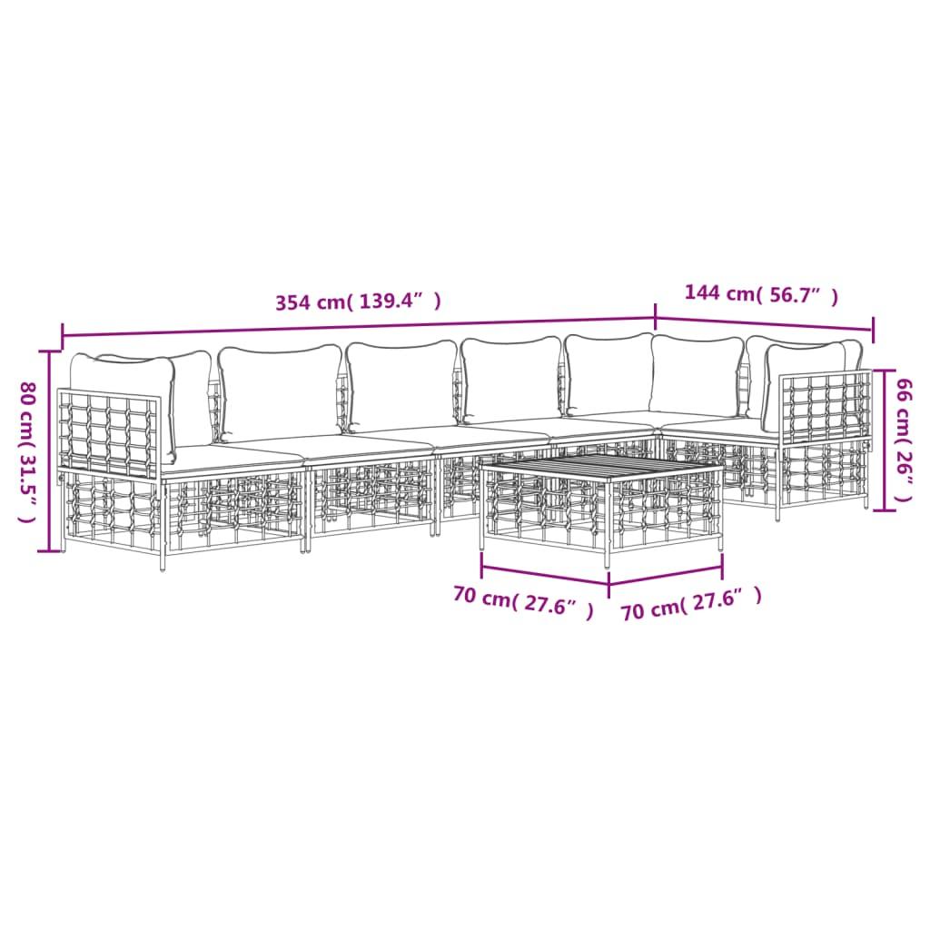 7 Piece Garden Lounge Set with Cushions Anthracite Poly Rattan