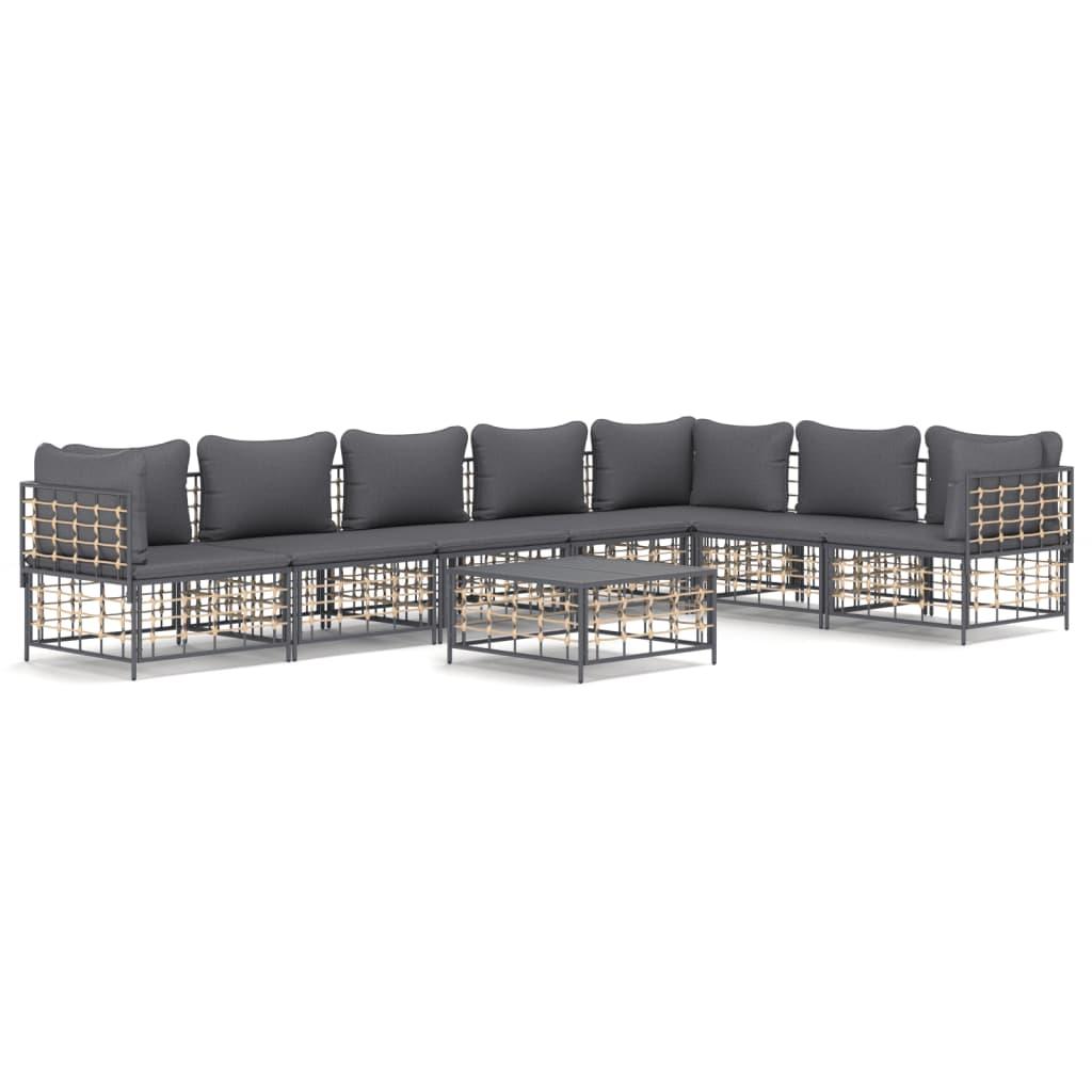 8 Piece Garden Lounge Set with Cushions Anthracite Poly Rattan