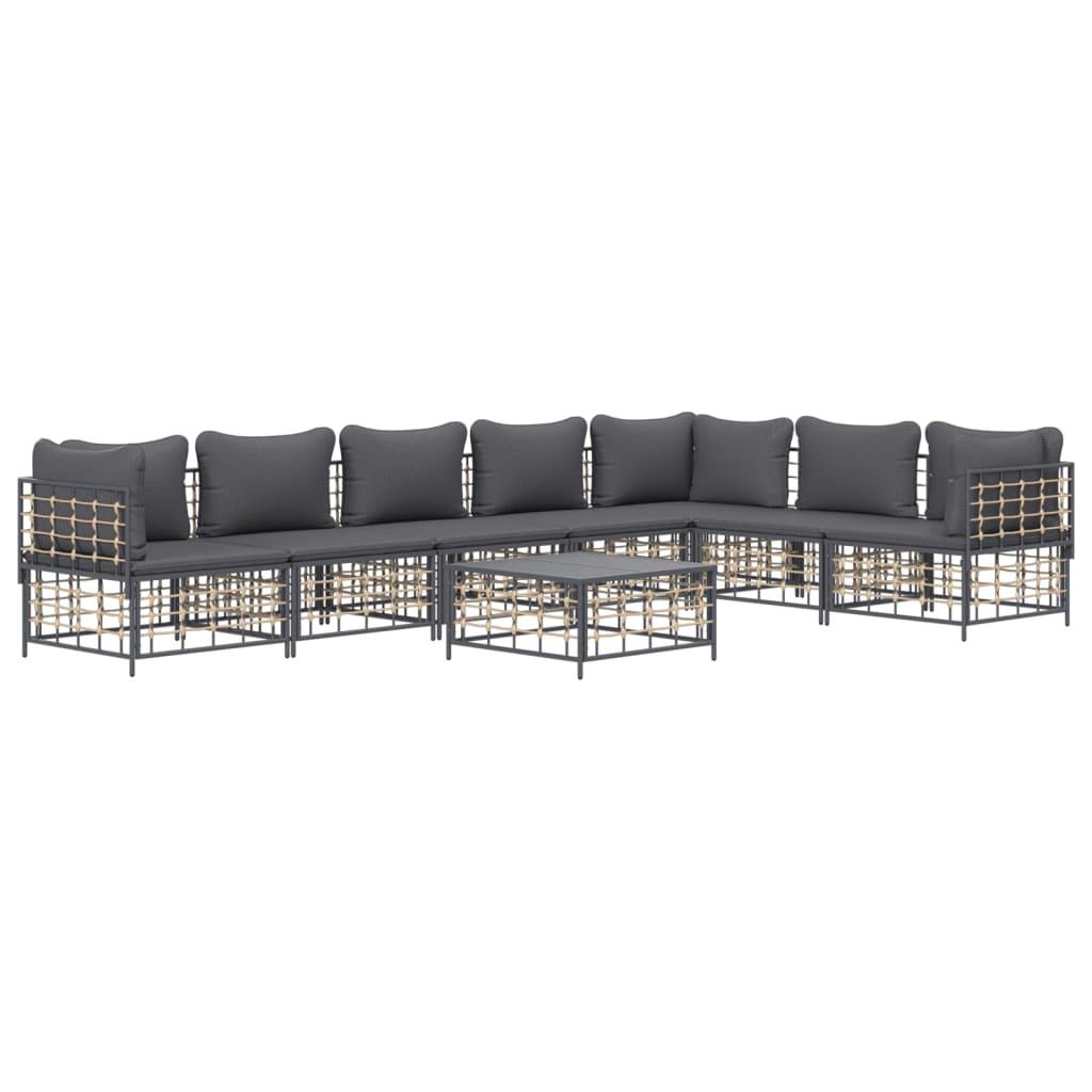 8 Piece Garden Lounge Set with Cushions Anthracite Poly Rattan