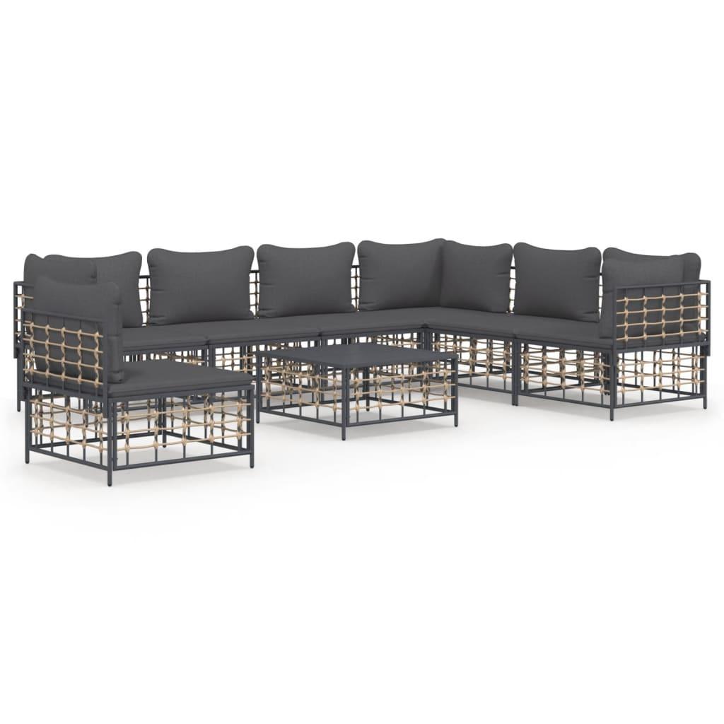 8 Piece Garden Lounge Set with Cushions Anthracite Poly Rattan