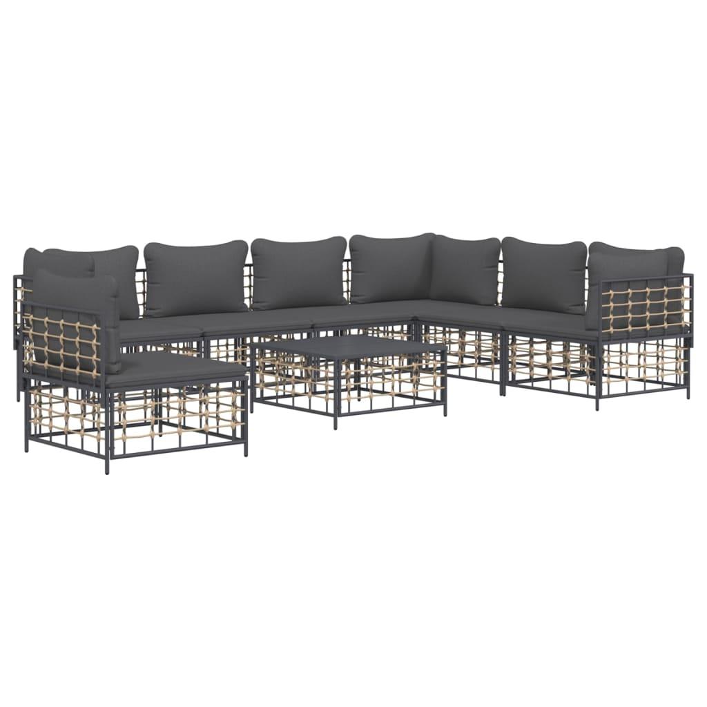 8 Piece Garden Lounge Set with Cushions Anthracite Poly Rattan