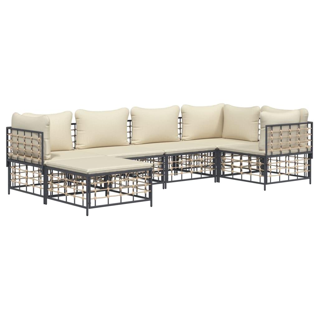 6 Piece Garden Lounge Set with Cushions Anthracite Poly Rattan